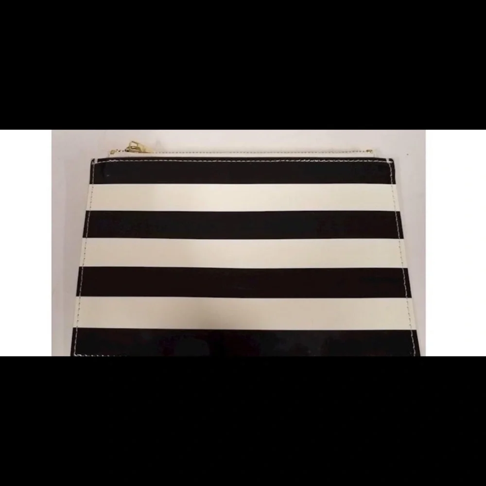Kate Spade New York Women's Black White Striped Zipper Pouch Wallet